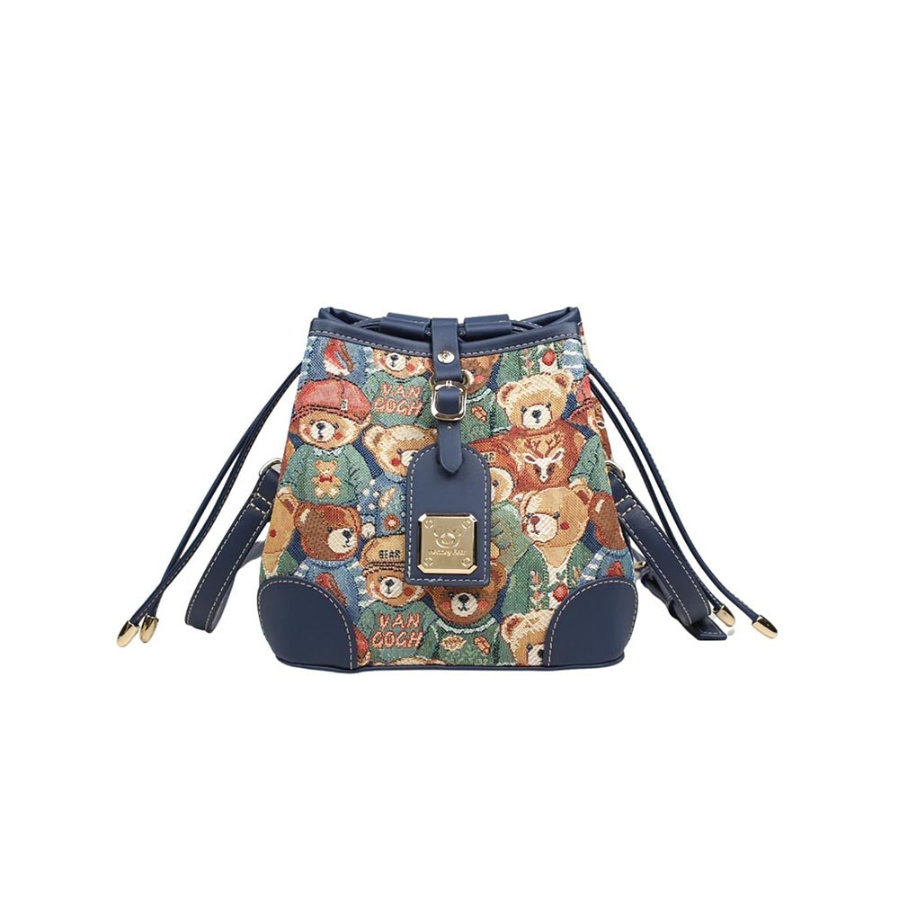 HENNEY BEAR Navy Blue Bear Bucket Bag with Detachable Strap