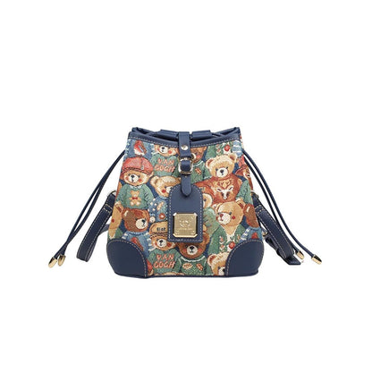 HENNEY BEAR Navy Blue Bear Bucket Bag with Detachable Strap