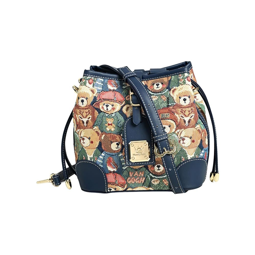 HENNEY BEAR Navy Blue Bear Bucket Bag with Detachable Strap