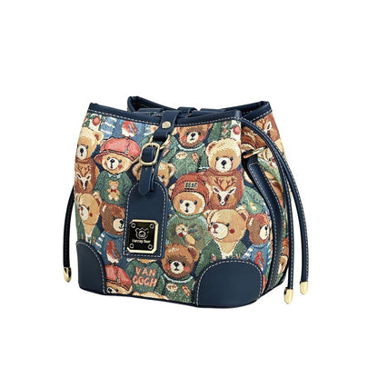 HENNEY BEAR Navy Blue Bear Bucket Bag with Detachable Strap