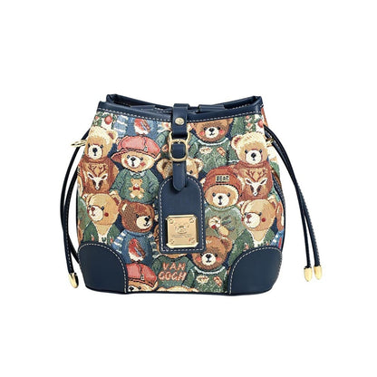 HENNEY BEAR Navy Blue Bear Bucket Bag with Detachable Strap