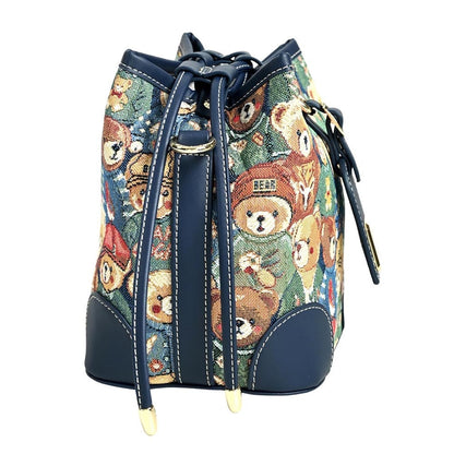 HENNEY BEAR Navy Blue Bear Bucket Bag with Detachable Strap