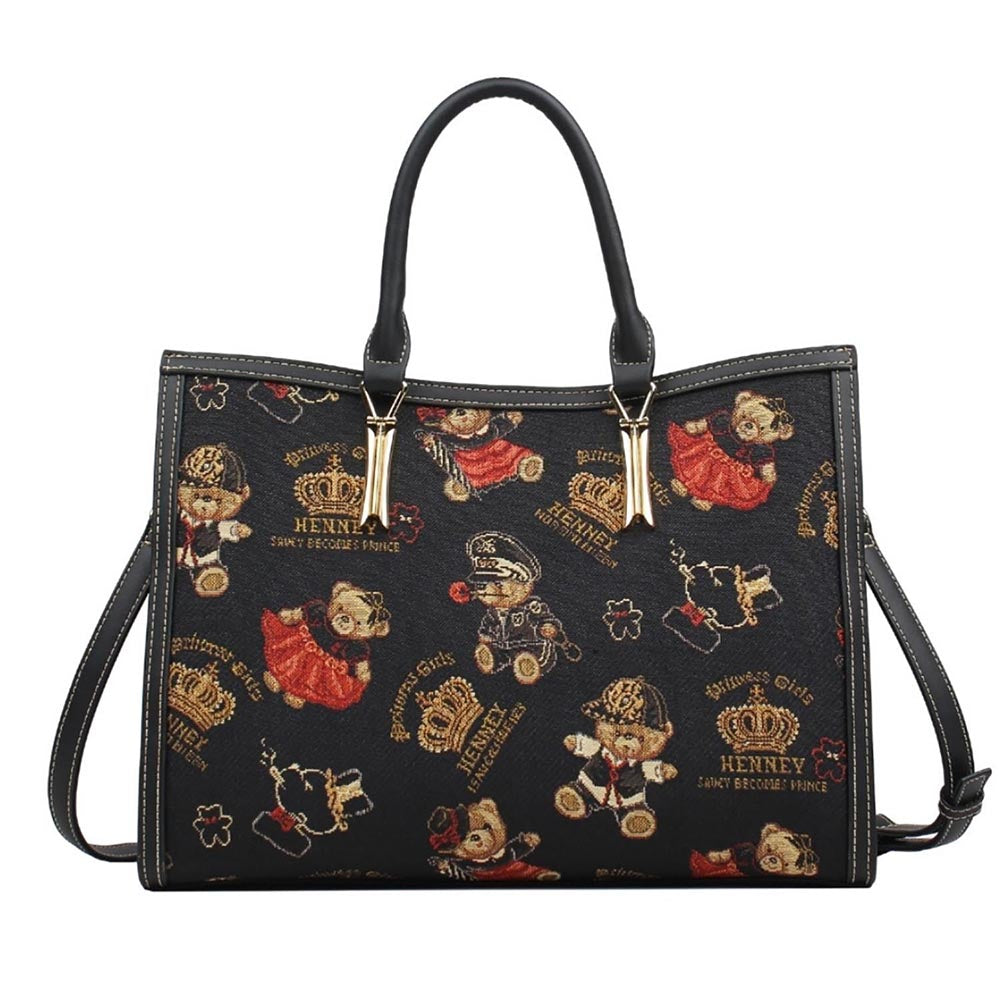 HENNEY BEAR Crown Bear Top Handbag with Detachable Strap