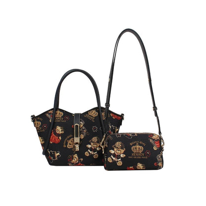 HENNEY BEAR Crown Bear Top Handbag and Pouch with Detachable Strap
