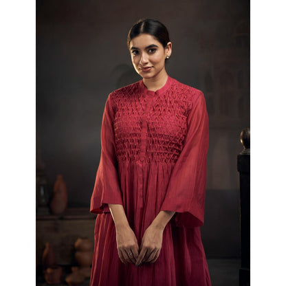 Hirika & Dhruti Maroon Chanderi Smoking Anarkali with Pant (Set of 2)