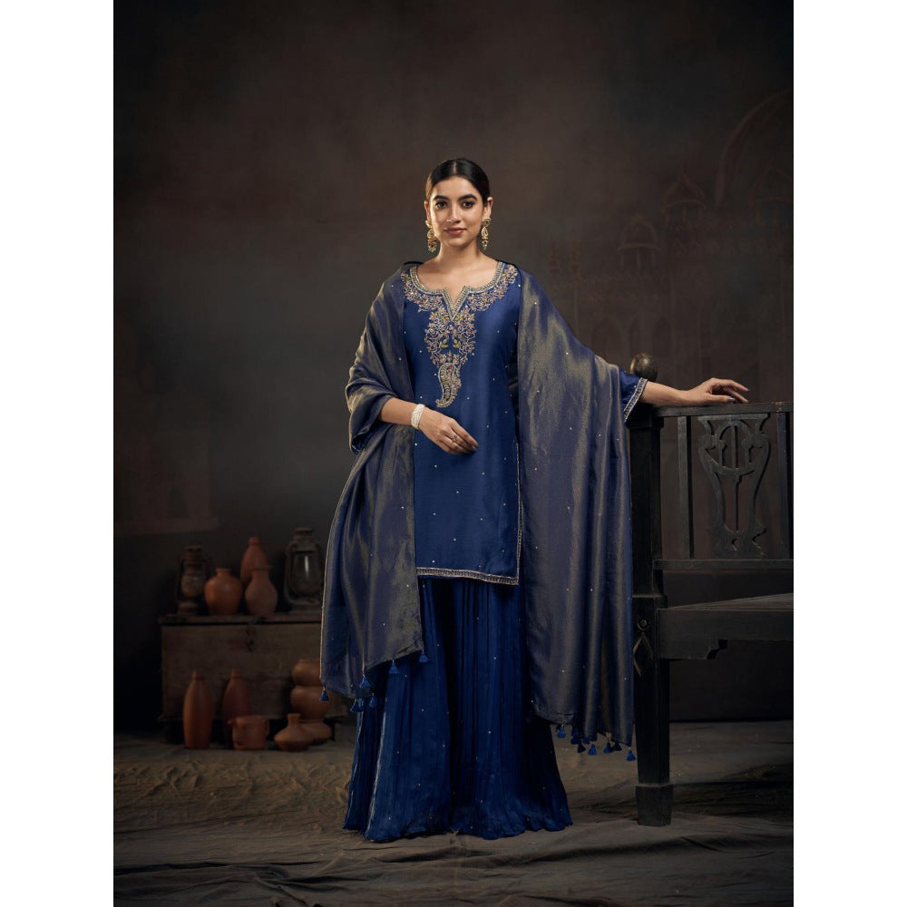 Hirika & Dhruti Blue Kurta with Sharara and Dupatta (Set of 3)