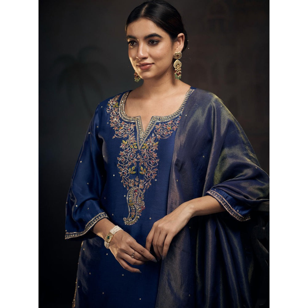 Hirika & Dhruti Blue Kurta with Sharara and Dupatta (Set of 3)