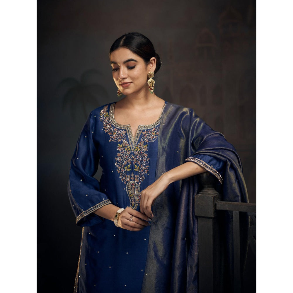 Hirika & Dhruti Blue Kurta with Sharara and Dupatta (Set of 3)