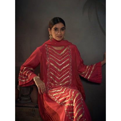 Hirika & Dhruti Pink Gotta Kurta with Dhoti and Dupatta (Set of 3)