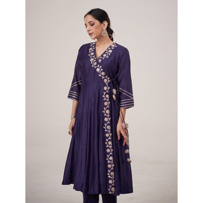 Hirika & Dhruti Blue Flower Gotta Angarkha with Pant and Dupatta (Set of 3)