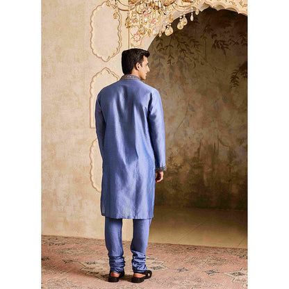 HISTORI Chanderi Men Blue Embellished Kurta with Churidar