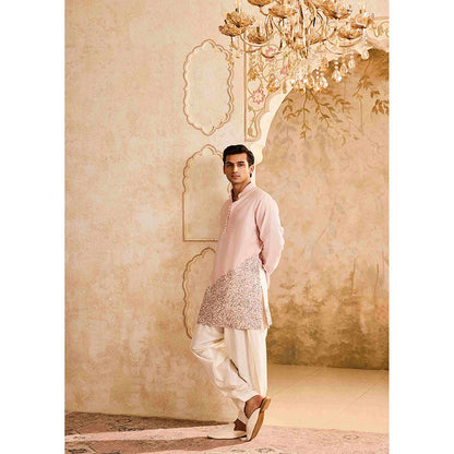 HISTORI Chanderi Men Pink Embroidered Kurta with Salwar