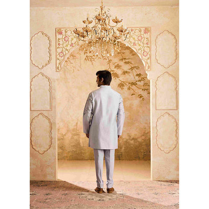 HISTORI Chanderi Men Blue Embroidered Kurta with Trouser