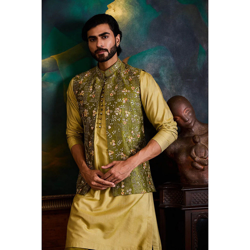 HISTORI Olive Kurta with Jacket and Salwar