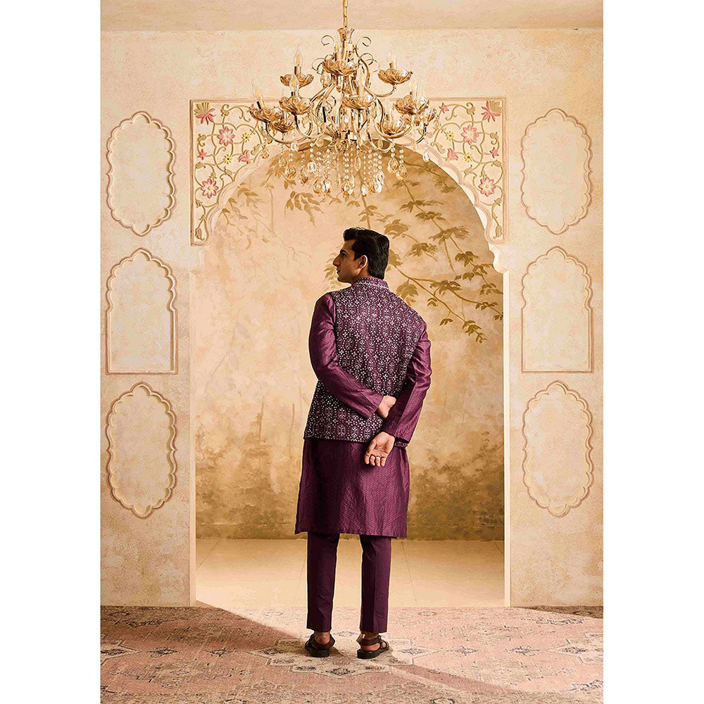 HISTORI Wine Kurta with Jacket and Pant