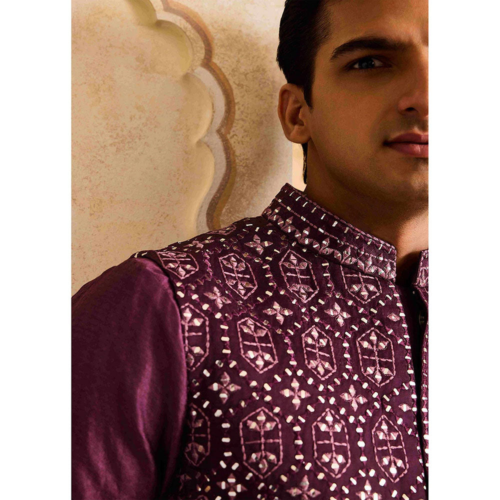 HISTORI Wine Kurta with Jacket and Pant