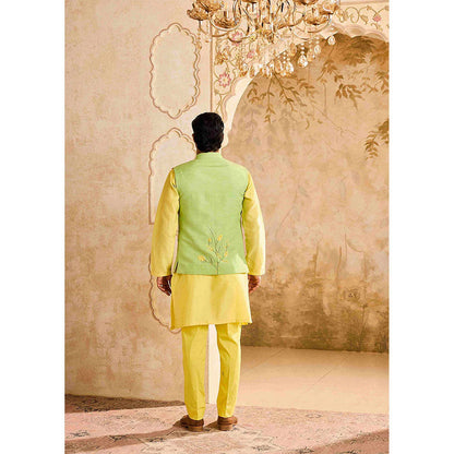 HISTORI Yellow Floral Kurta with Jacket and Pant