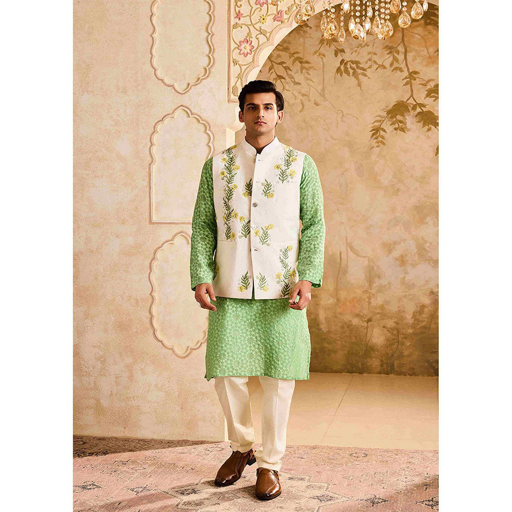 HISTORI Jade Green Kurta with Jacket and Churidar