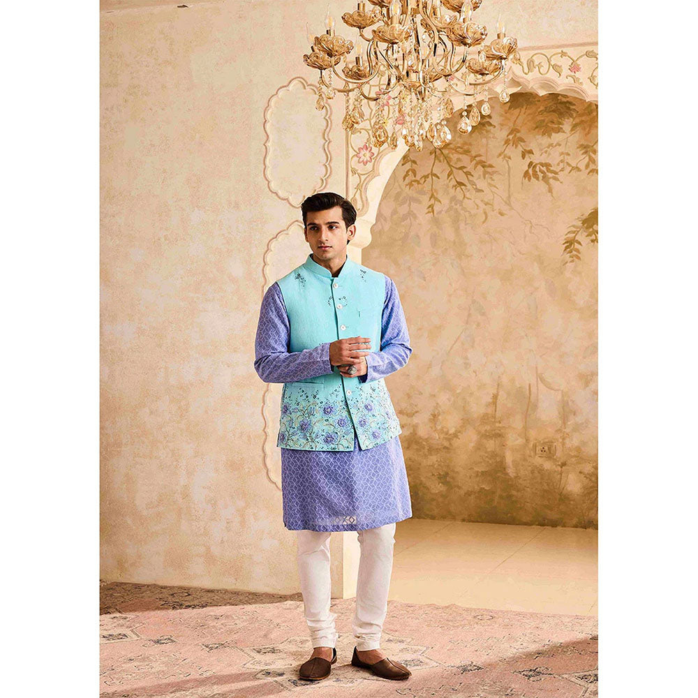 HISTORI Turq Lilac Blue Kurta with Jacket and Churidar
