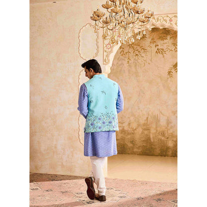 HISTORI Turq Lilac Blue Kurta with Jacket and Churidar