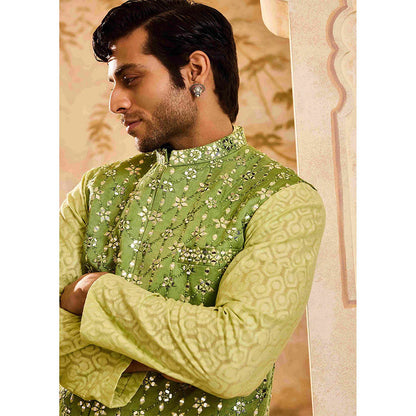 HISTORI Green Kurta with Jacket and Salwar
