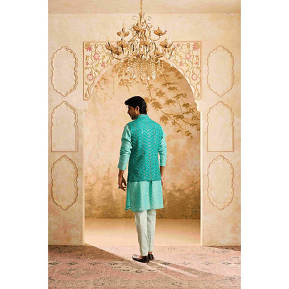 HISTORI Teal Mirrorwork Kurta with Jacket and Pant