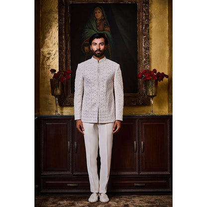 HISTORI White Embroidered Jodhpuri Jacket with Pant