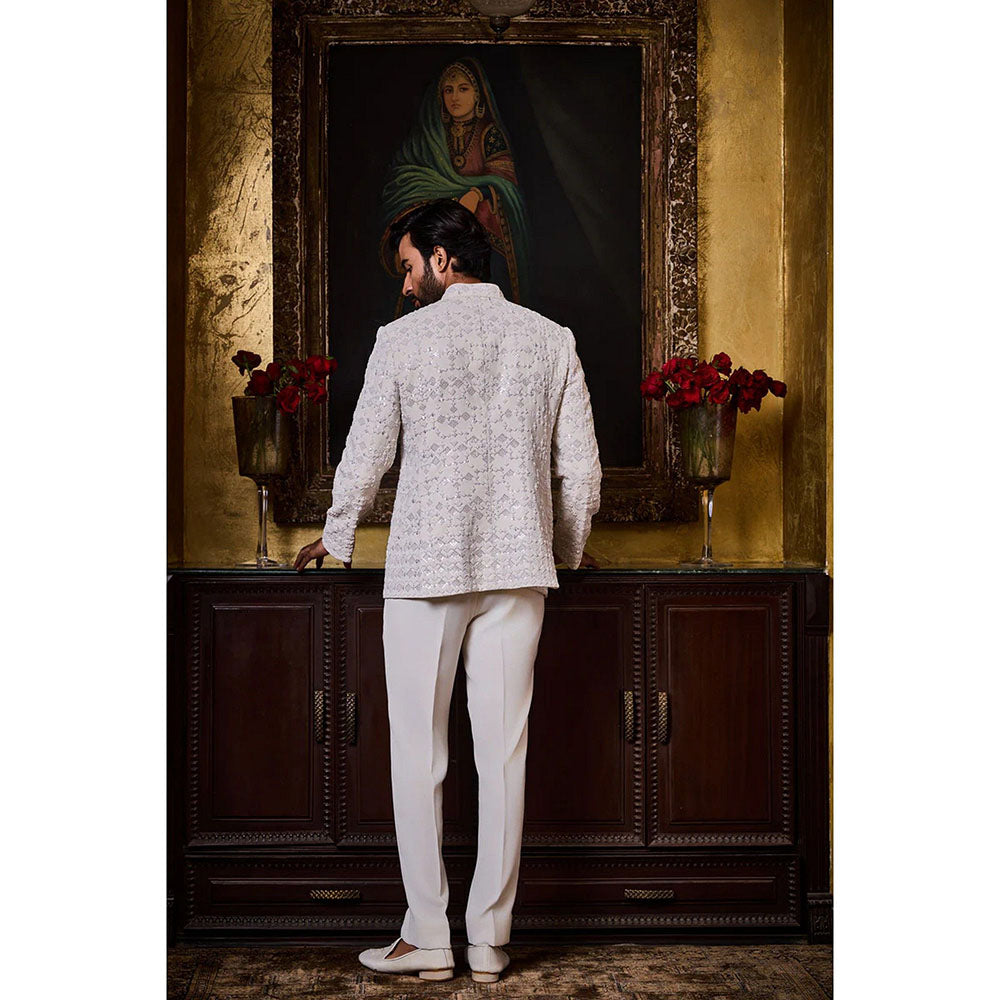 HISTORI White Embroidered Jodhpuri Jacket with Pant