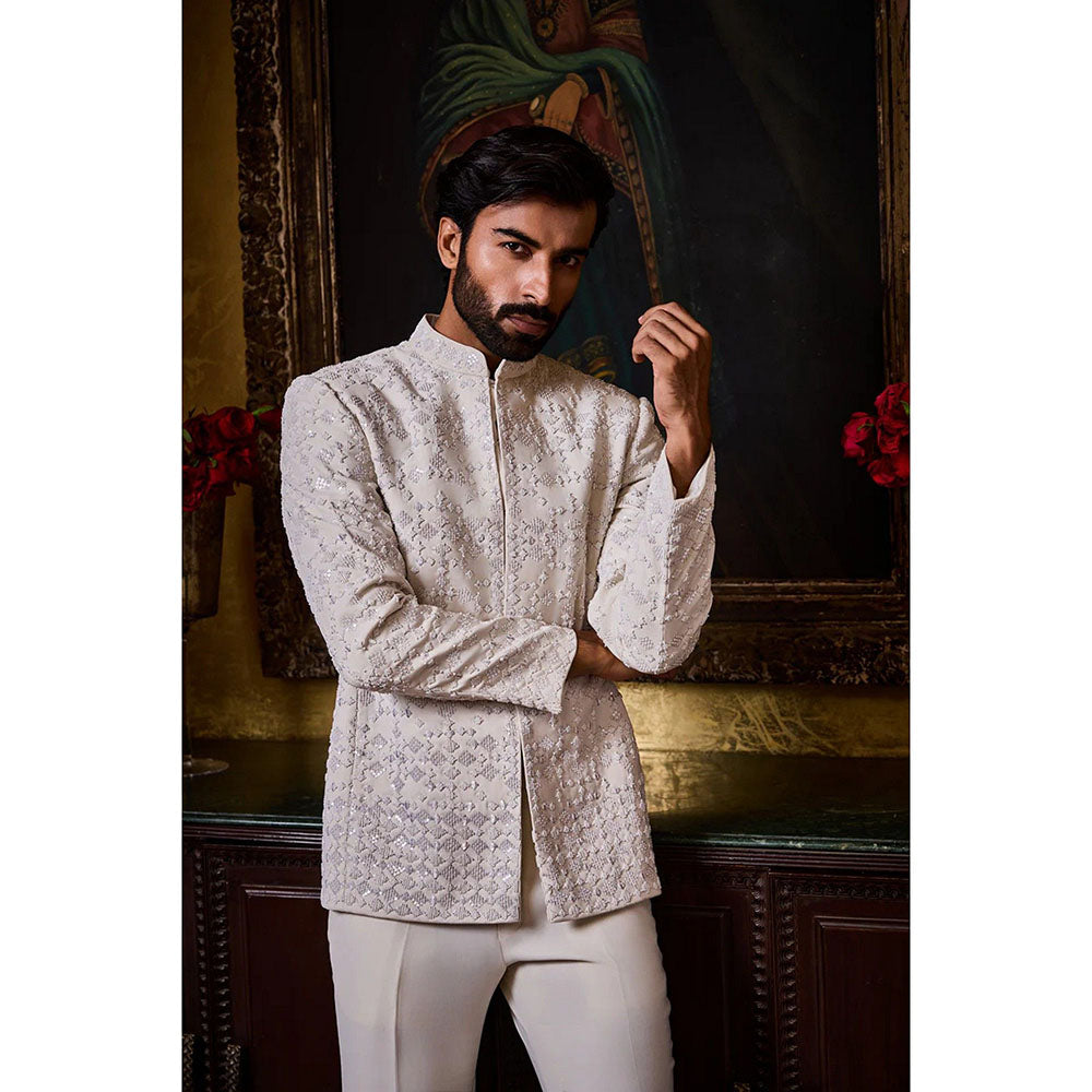 HISTORI White Embroidered Jodhpuri Jacket with Pant