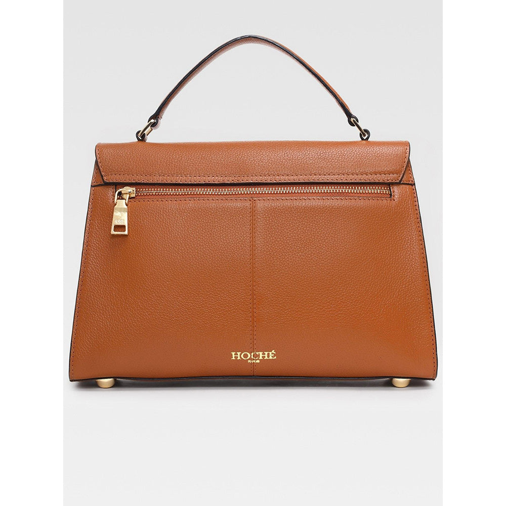Hoche Paris Raffine Leather Satchel Bag with Detachable Strap - Tan