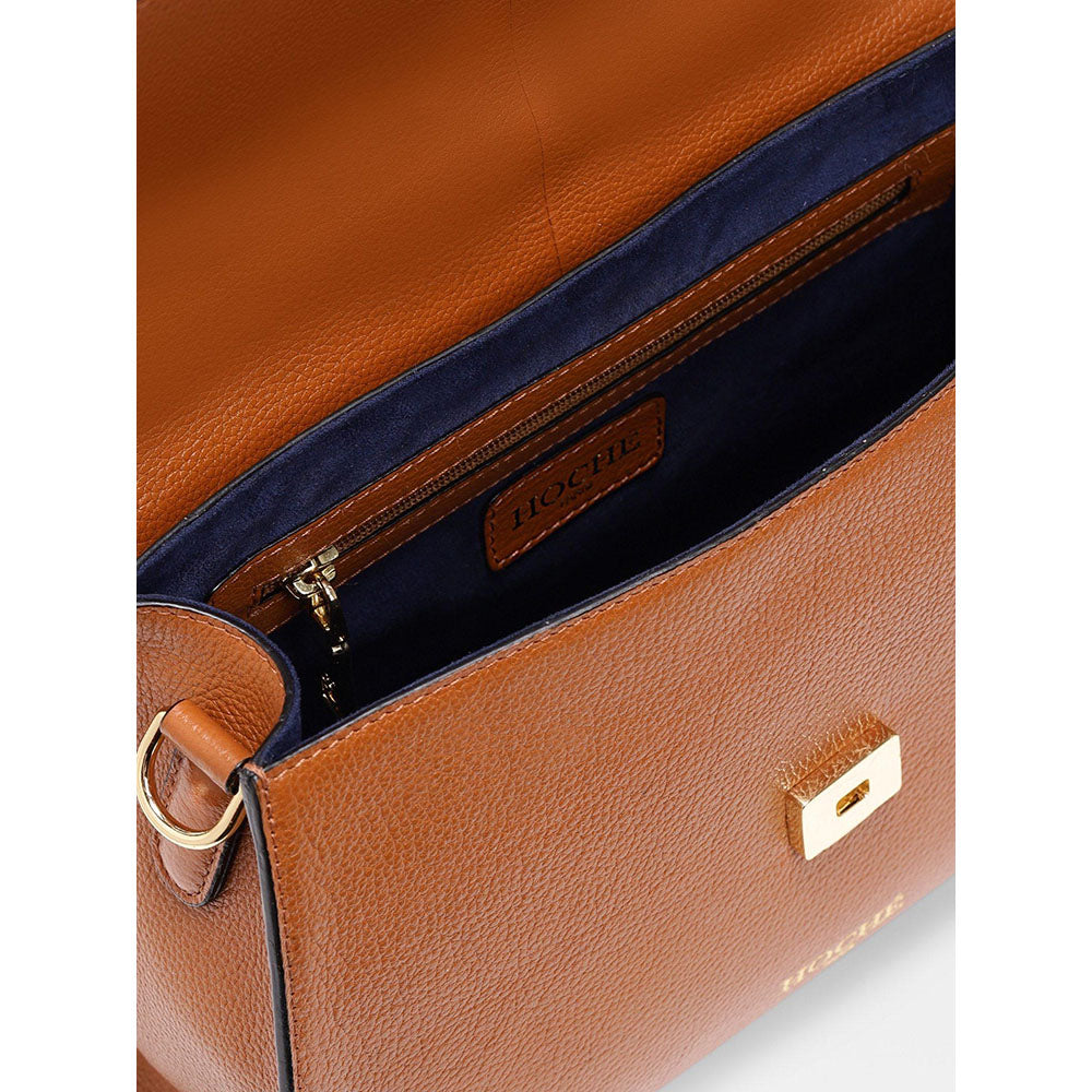 Hoche Paris Raffine Leather Satchel Bag with Detachable Strap - Tan