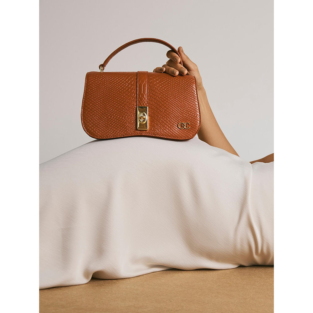 Hoche Paris Terra Croc Leather Sling Bag - Tan
