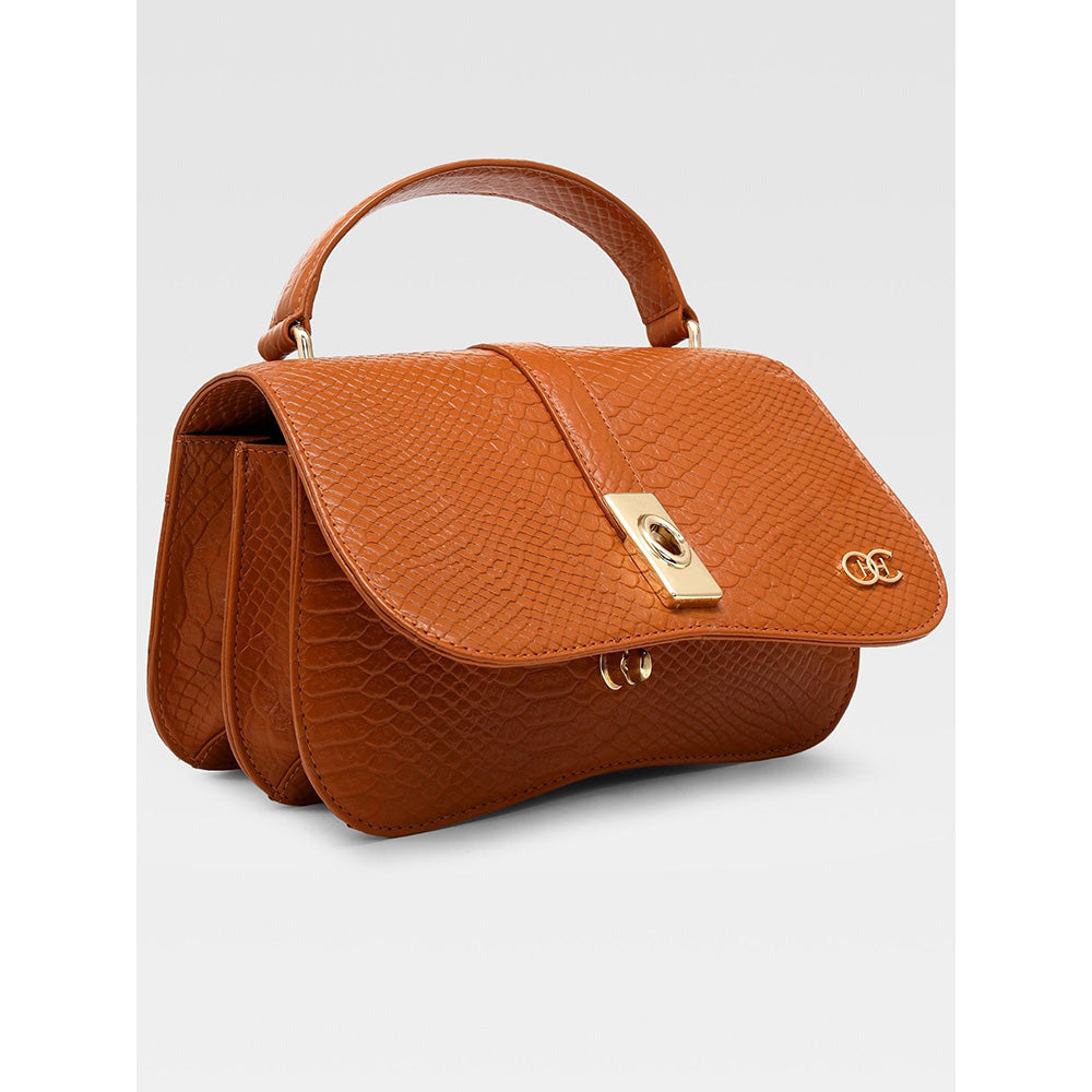 Hoche Paris Terra Croc Leather Sling Bag - Tan