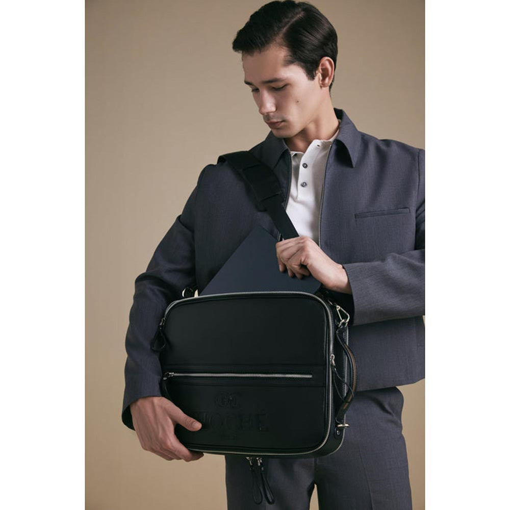 Hoche Paris Black Unstitch 3 In 1 Convertible Laptop Bag