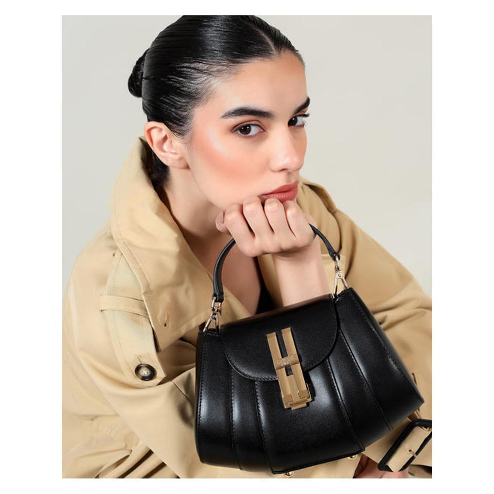 Hoche Paris Black Micro Brioche Top Black Hand Bag