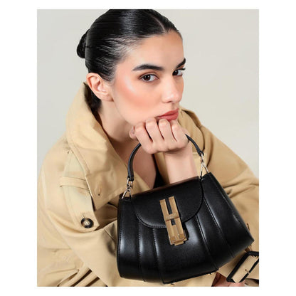 Hoche Paris Black Micro Brioche Top Black Hand Bag