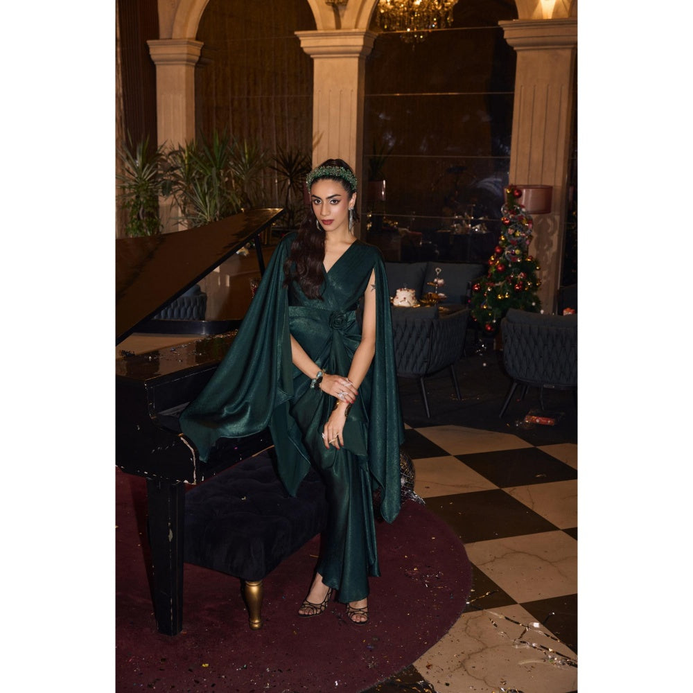 House of Fett Forest Fire Satin Drape Gown