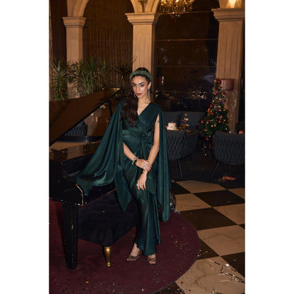 House of Fett Forest Fire Satin Drape Gown