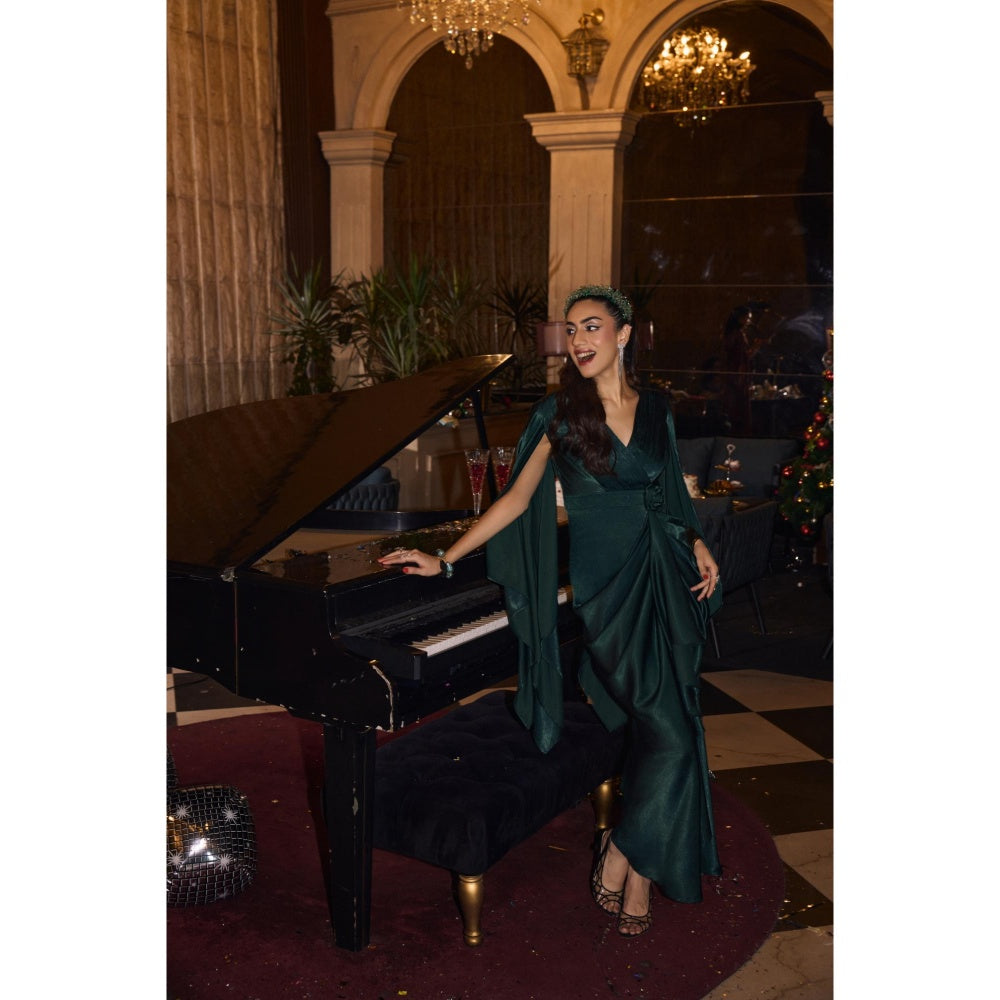 House of Fett Forest Fire Satin Drape Gown
