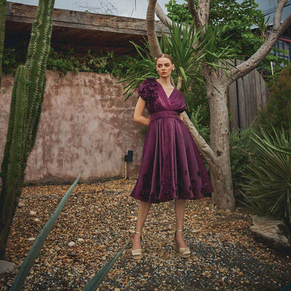 House of Fett Vanessa Organza Applique Floral Purple Dress