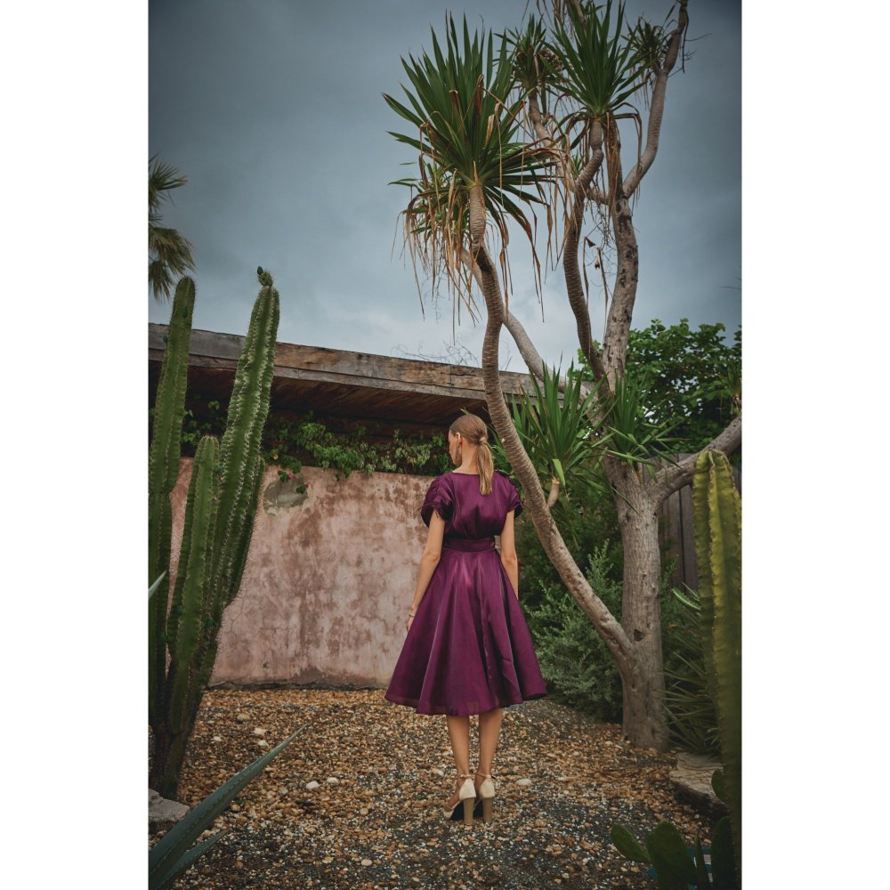 House of Fett Vanessa Organza Applique Floral Purple Dress
