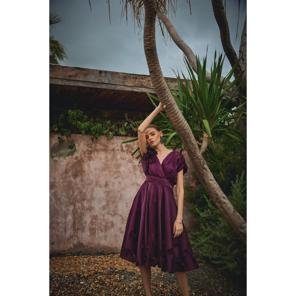 House of Fett Vanessa Organza Applique Floral Purple Dress