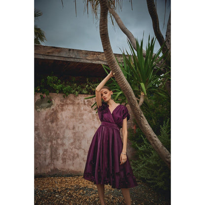House of Fett Vanessa Organza Applique Floral Purple Dress