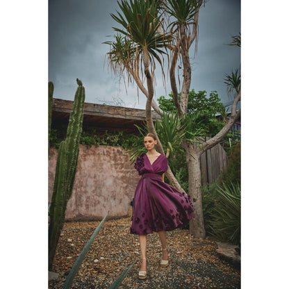 House of Fett Vanessa Organza Applique Floral Purple Dress