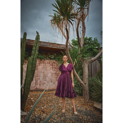 House of Fett Vanessa Organza Applique Floral Purple Dress
