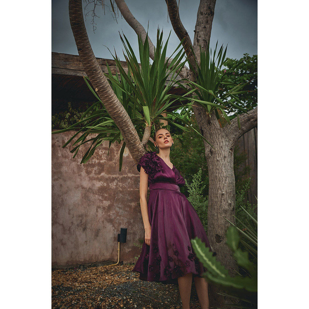 House of Fett Vanessa Organza Applique Floral Purple Dress
