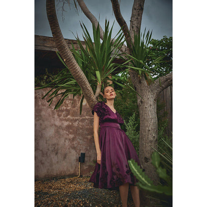 House of Fett Vanessa Organza Applique Floral Purple Dress