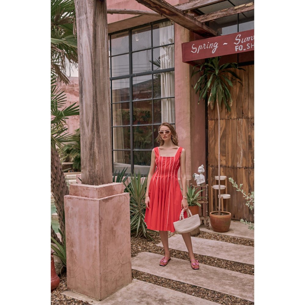 House of Fett The Townie Fit And Flare Piping Red Dress