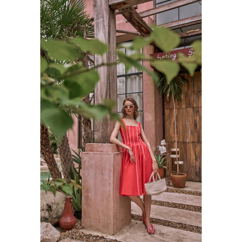 House of Fett The Townie Fit And Flare Piping Red Dress