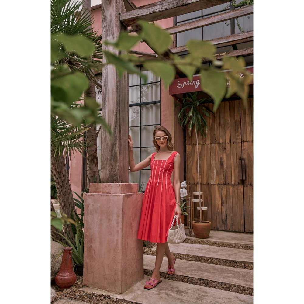 House of Fett The Townie Fit And Flare Piping Red Dress